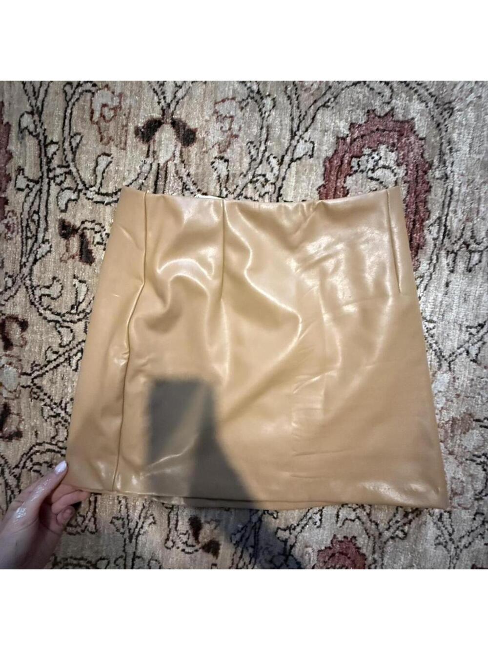 Abercrombie Faux Vegan Leather Tan Camel Beige mini skirt